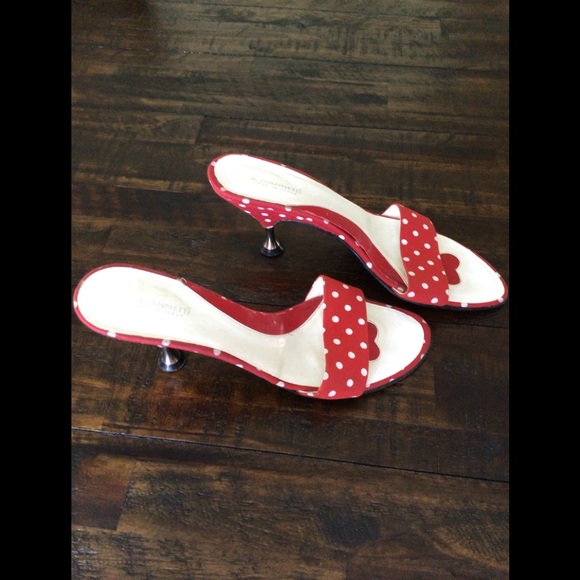 A Giannetti Shoes - Italian Red and White Polka Dot Shoes - A Gianetti Brand.